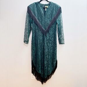 Vintage Western Collection Lace Fringe Retro Western Rodeo Cowgirl Maxi Dress 18